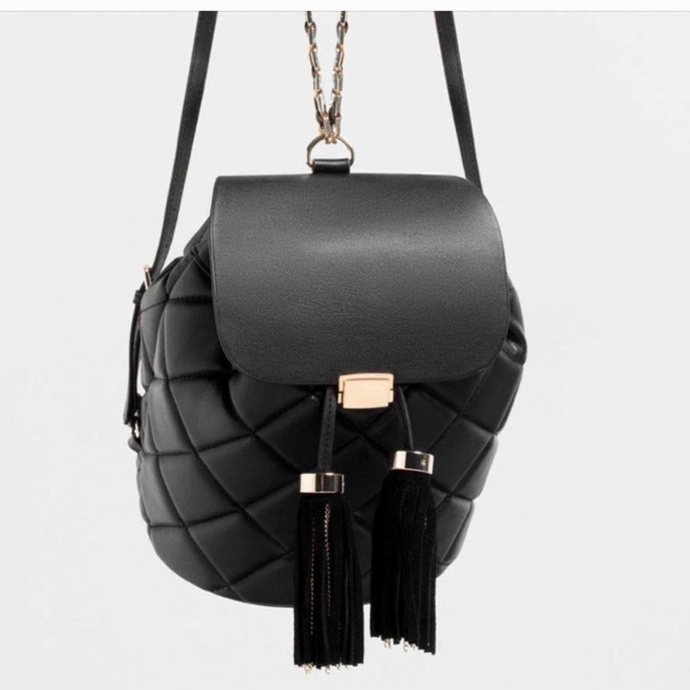 ZARA Black Quilted Backpack NEW